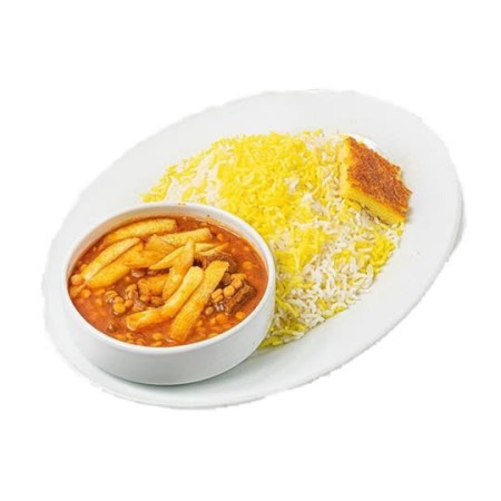 چلو خورشت قیمه سیب زمینی با دوغ